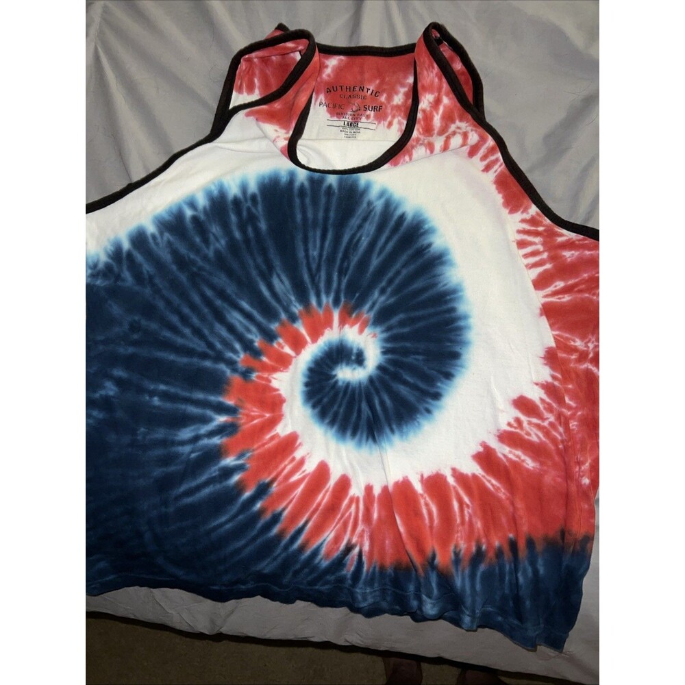 Authentic Pacific Surf  Red White Blue Tank Top Men's LG Tye Dye Sleeveless